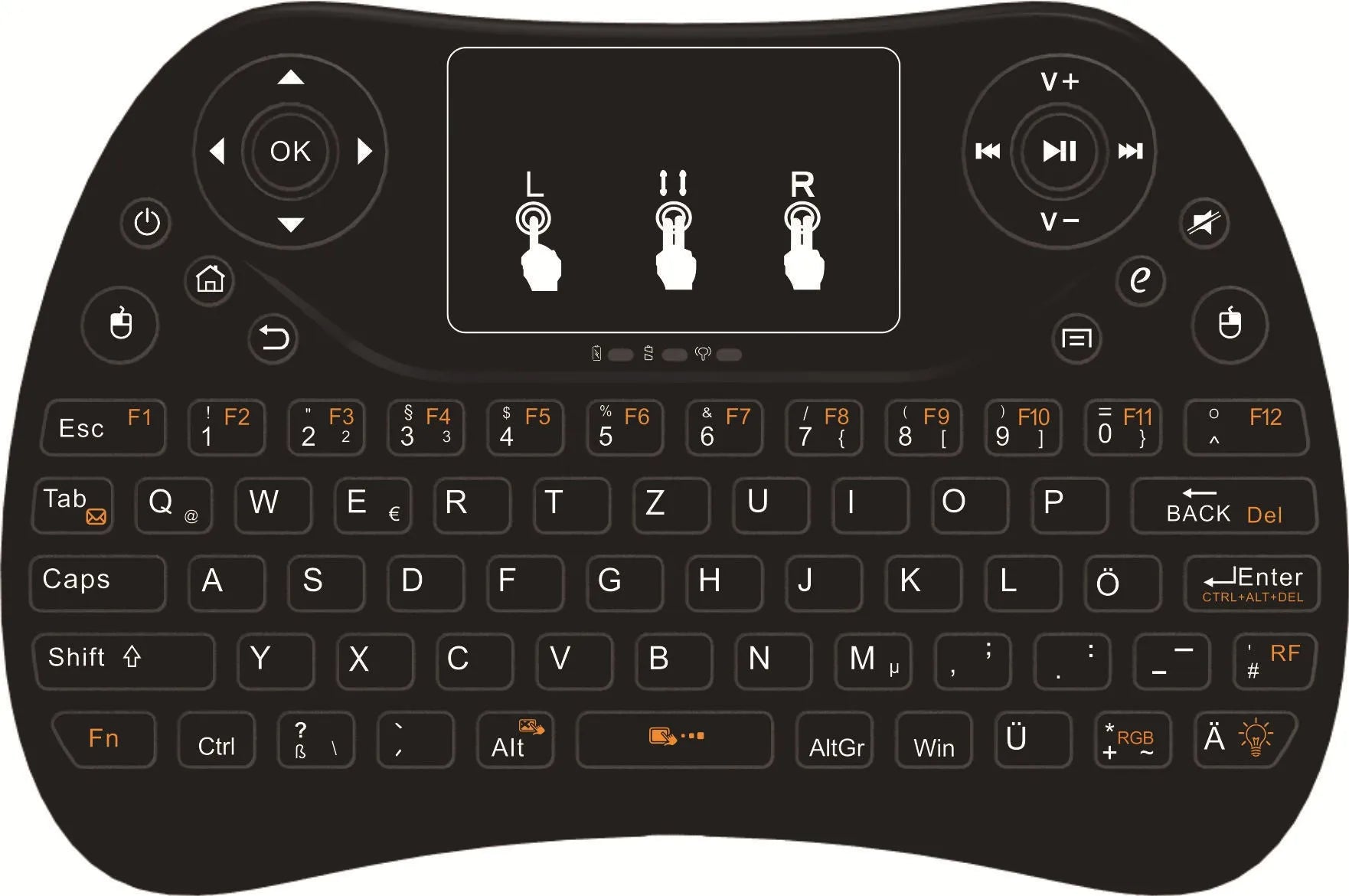 Mini touch keyboard with seven-color backlight and 2.4G wireless USB interface