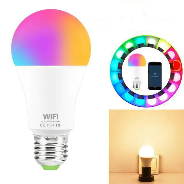 15W WiFi smart light bulb with E27 and B22 base options for RGB and white lighting