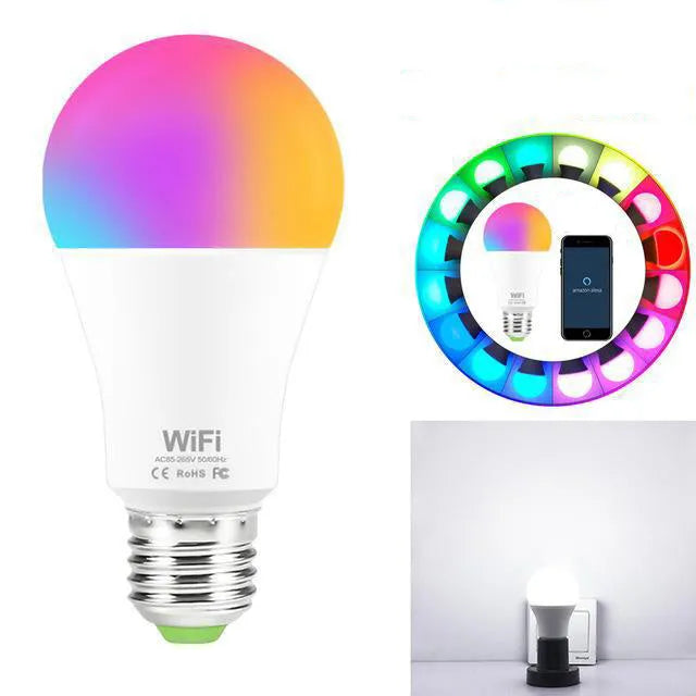 15W WiFi smart light bulb with E27 and B22 base options for RGB and white lighting
