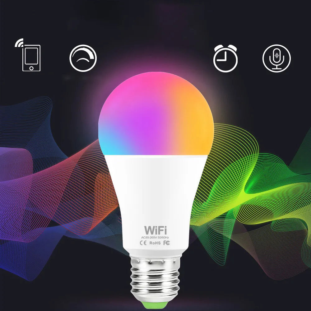 15W WiFi smart light bulb with E27 and B22 base options for RGB and white lighting