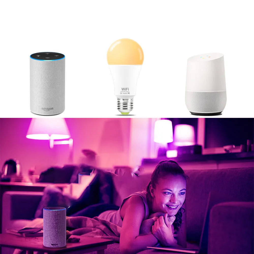 15W WiFi smart light bulb with E27 and B22 base options for RGB and white lighting
