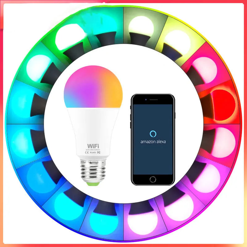 15W WiFi smart light bulb with E27 and B22 base options for RGB and white lighting