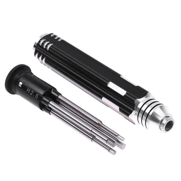 Four-piece hexagon socket screwdriver set with four separate bits and aluminium handle for aeromodelling