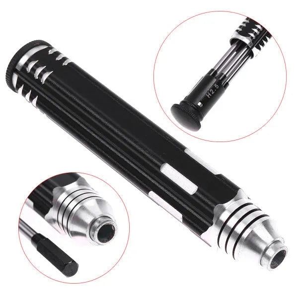 Four-piece hexagon socket screwdriver set with four separate bits and aluminium handle for aeromodelling