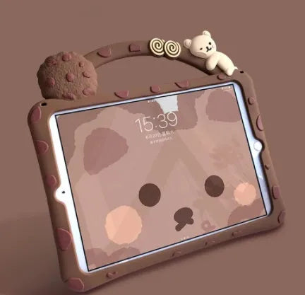 Brown cartoon silicone tablet sleeve with bracket stand for iPad Air and Mini
