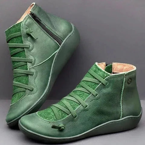Women's casual ankle booties with synthetic PU upper and flat wedge heel in multiple colours