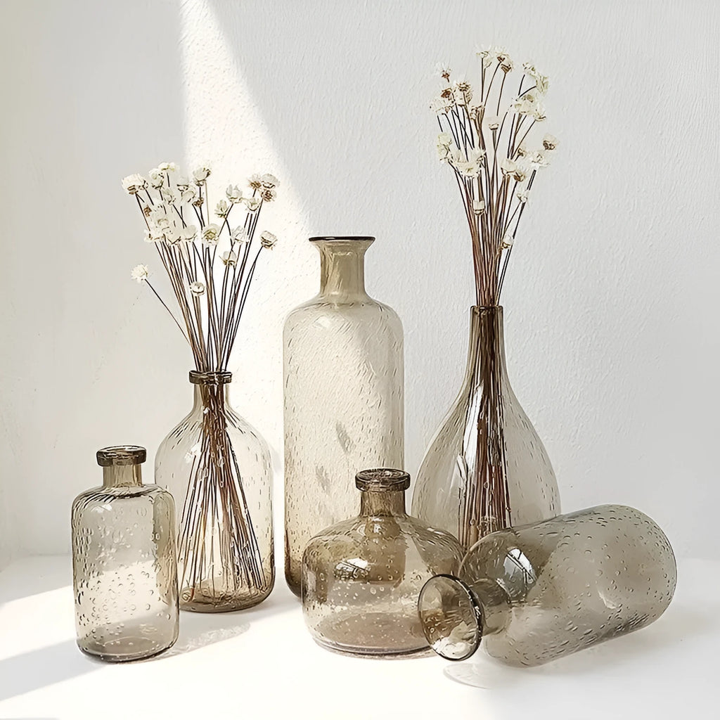 Grey geometric bubble glass vase with stained glass construction and electric pigment finish