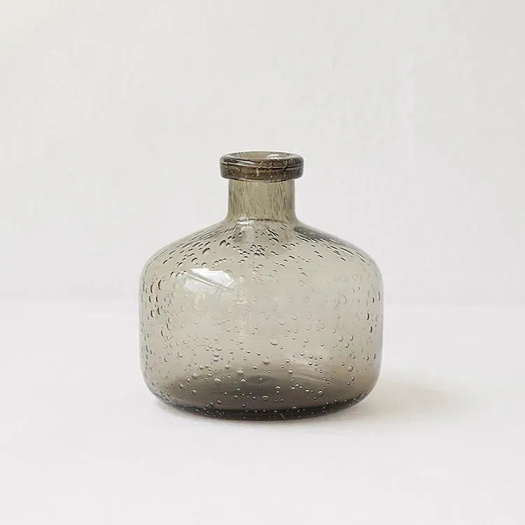Grey geometric bubble glass vase with stained glass construction and electric pigment finish
