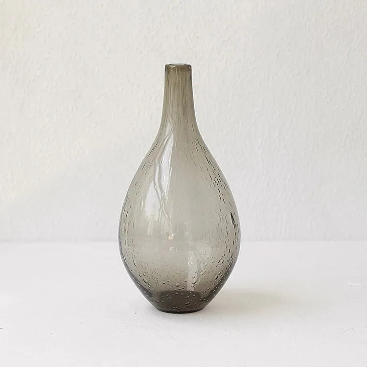 Grey geometric bubble glass vase with stained glass construction and electric pigment finish