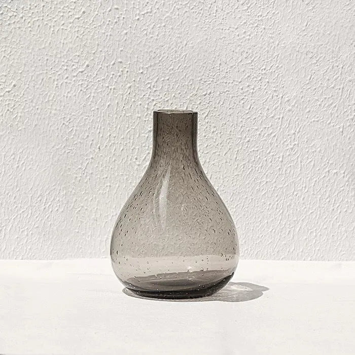 Grey geometric bubble glass vase with stained glass construction and electric pigment finish
