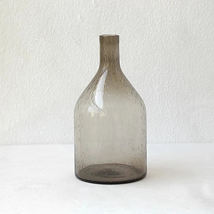 Grey geometric bubble glass vase with stained glass construction and electric pigment finish