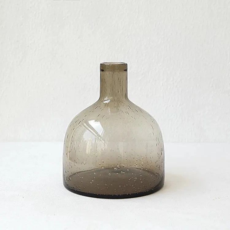 Grey geometric bubble glass vase with stained glass construction and electric pigment finish