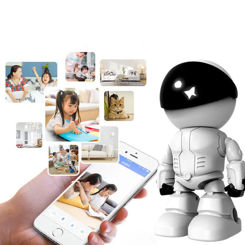 Silver remote HD night vision robot security camera with 355° rotation capability