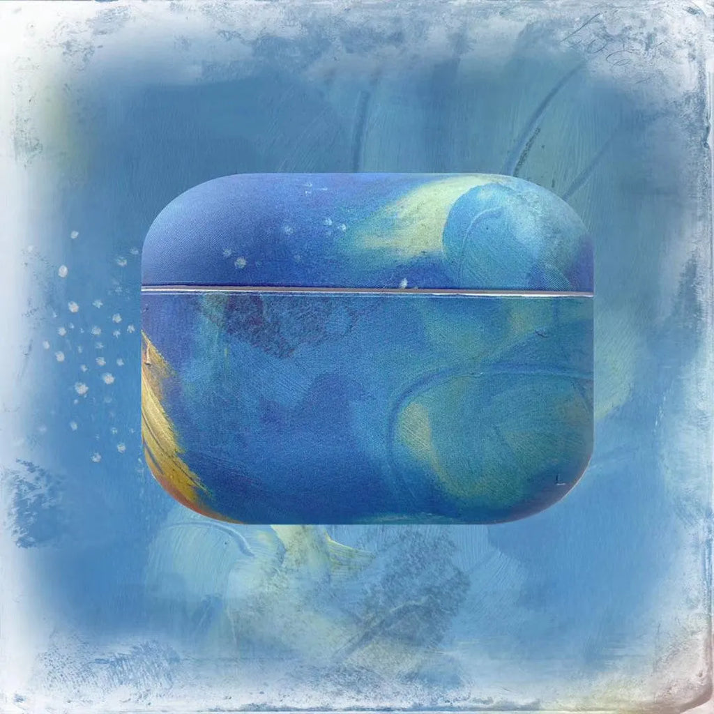 Pink and blue watercolour hard shell protective case for Apple AirPods Pro, AirPods 1 and AirPods 2 earphones