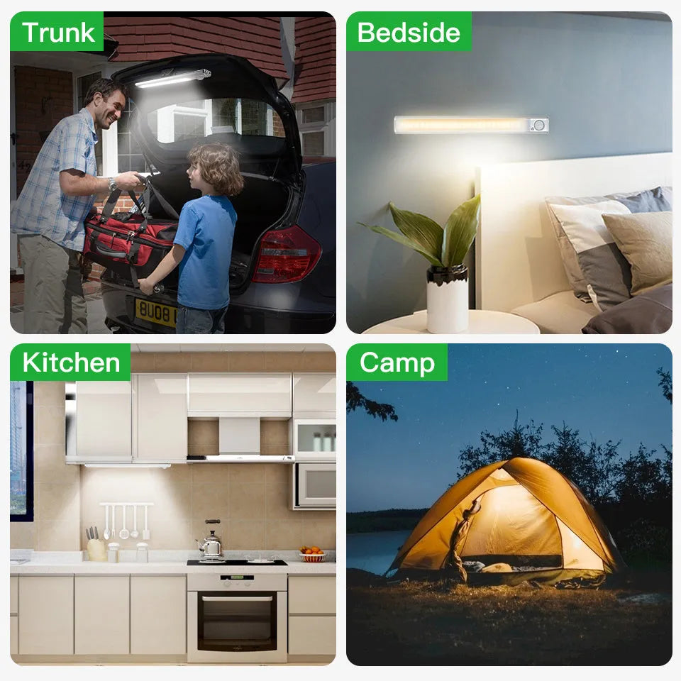 USB rechargeable aluminium alloy cabinet light with motion sensor for wardrobes and cupboards