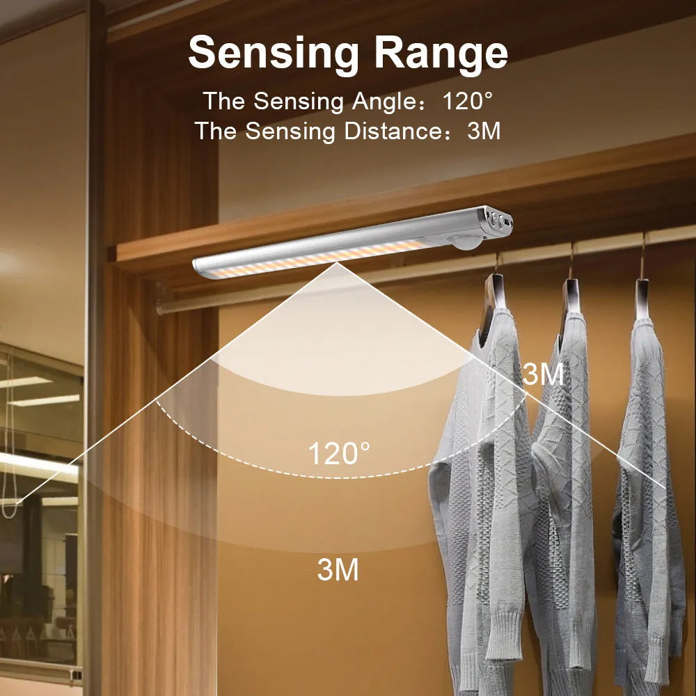 USB rechargeable aluminium alloy cabinet light with motion sensor for wardrobes and cupboards