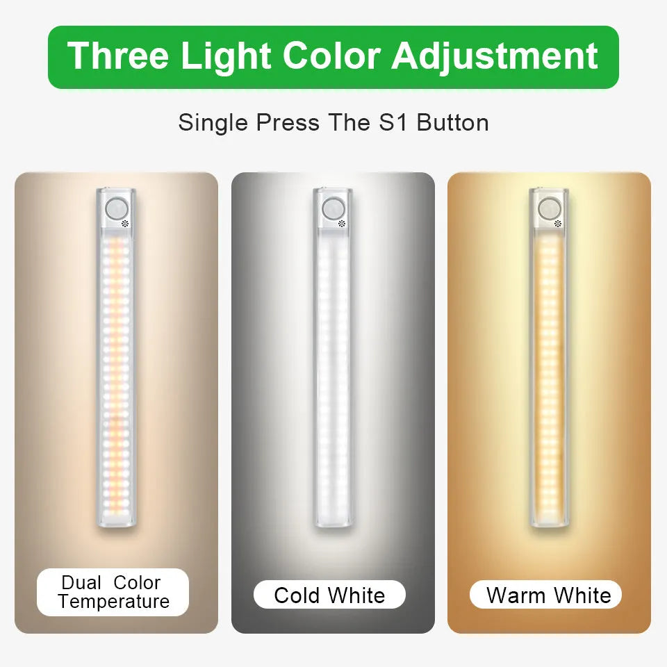 USB rechargeable aluminium alloy cabinet light with motion sensor for wardrobes and cupboards