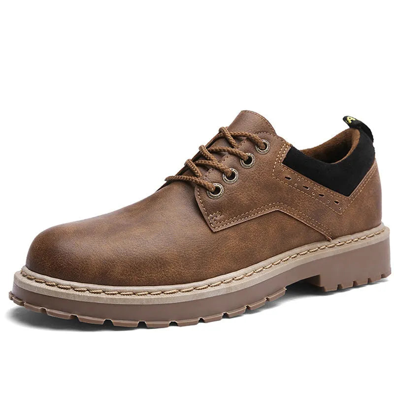 Men's round toe casual shoes with PU upper and rubber sole in black, brown, dark brown