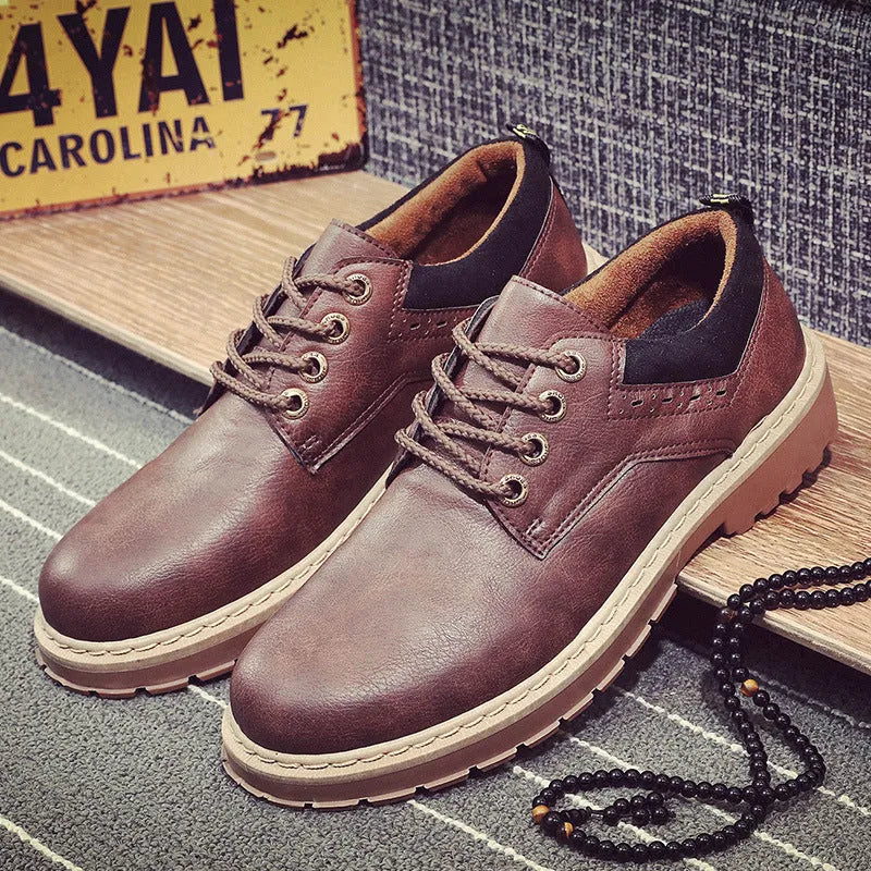 Men's round toe casual shoes with PU upper and rubber sole in black, brown, dark brown