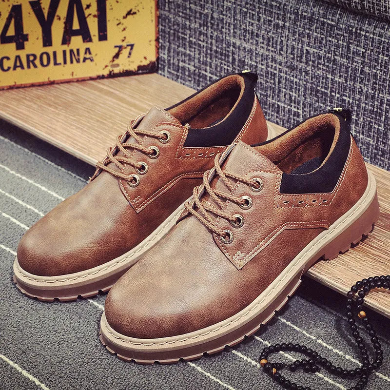Men's round toe casual shoes with PU upper and rubber sole in black, brown, dark brown