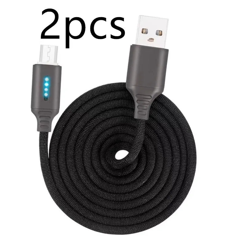 Fabric weave USB fast charging cable in black, 1 metre length for Android iPhone Type-C devices