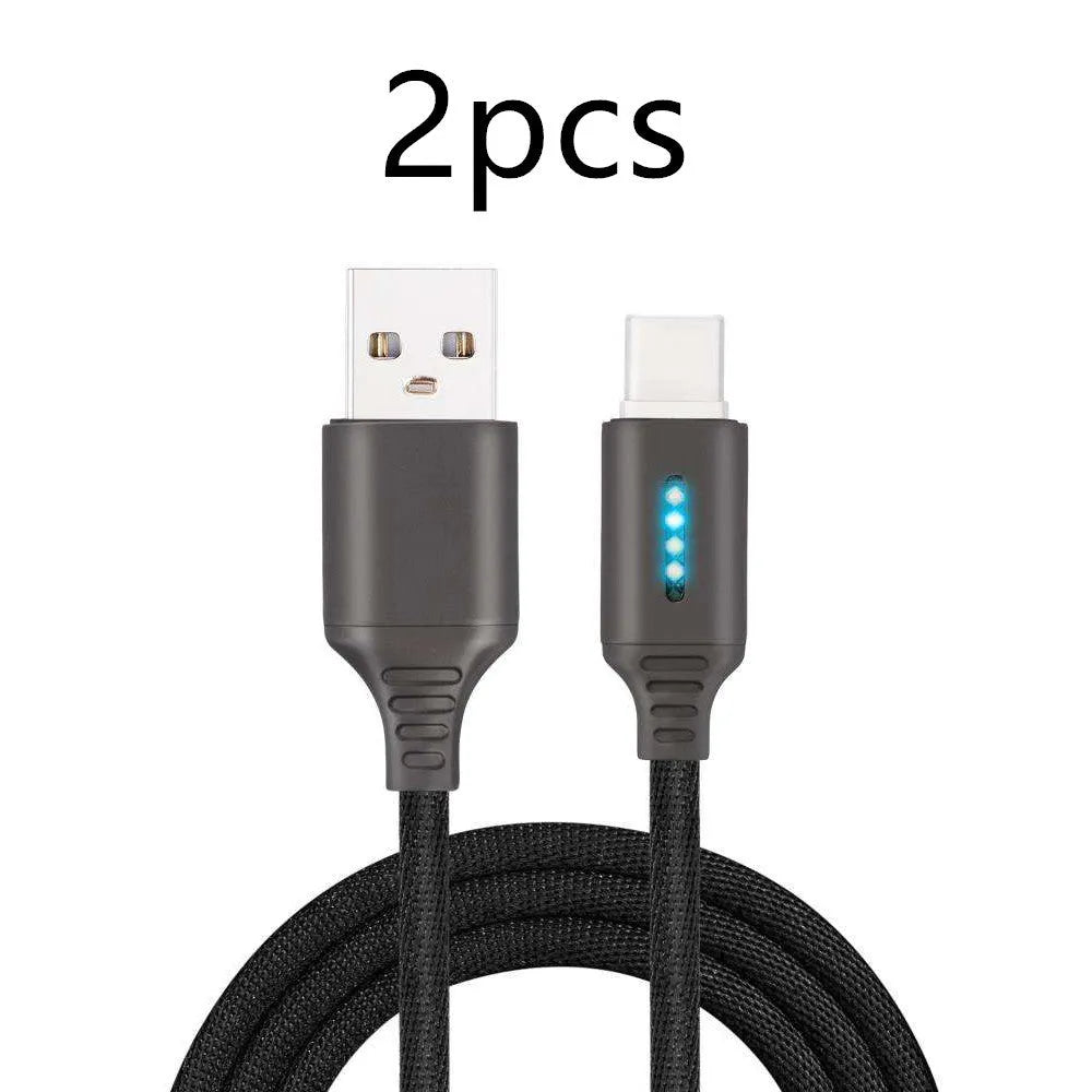 Fabric weave USB fast charging cable in black, 1 metre length for Android iPhone Type-C devices