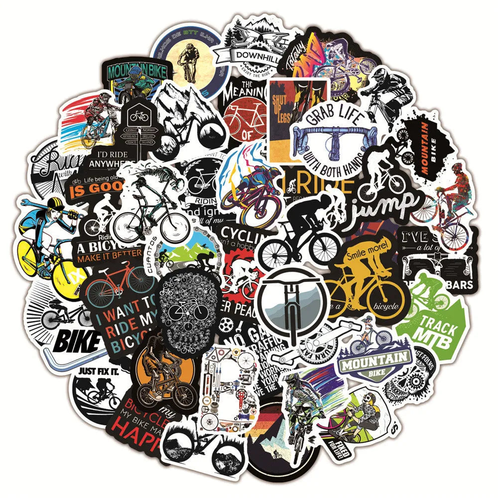 Pack of self-adhesive bicycle doodle stickers for mountain bike and MTB customisation.