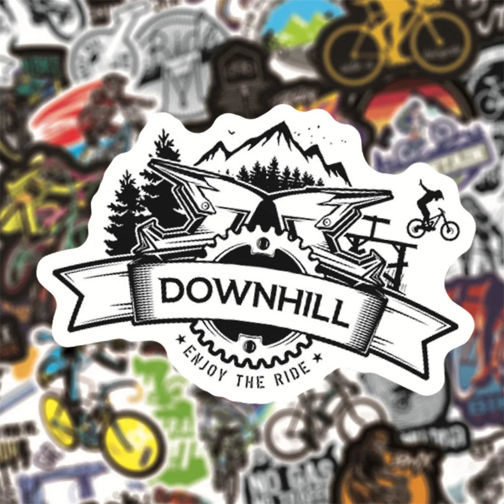 Pack of self-adhesive bicycle doodle stickers for mountain bike and MTB customisation.