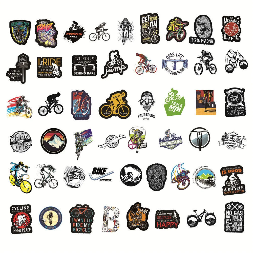 Pack of self-adhesive bicycle doodle stickers for mountain bike and MTB customisation.