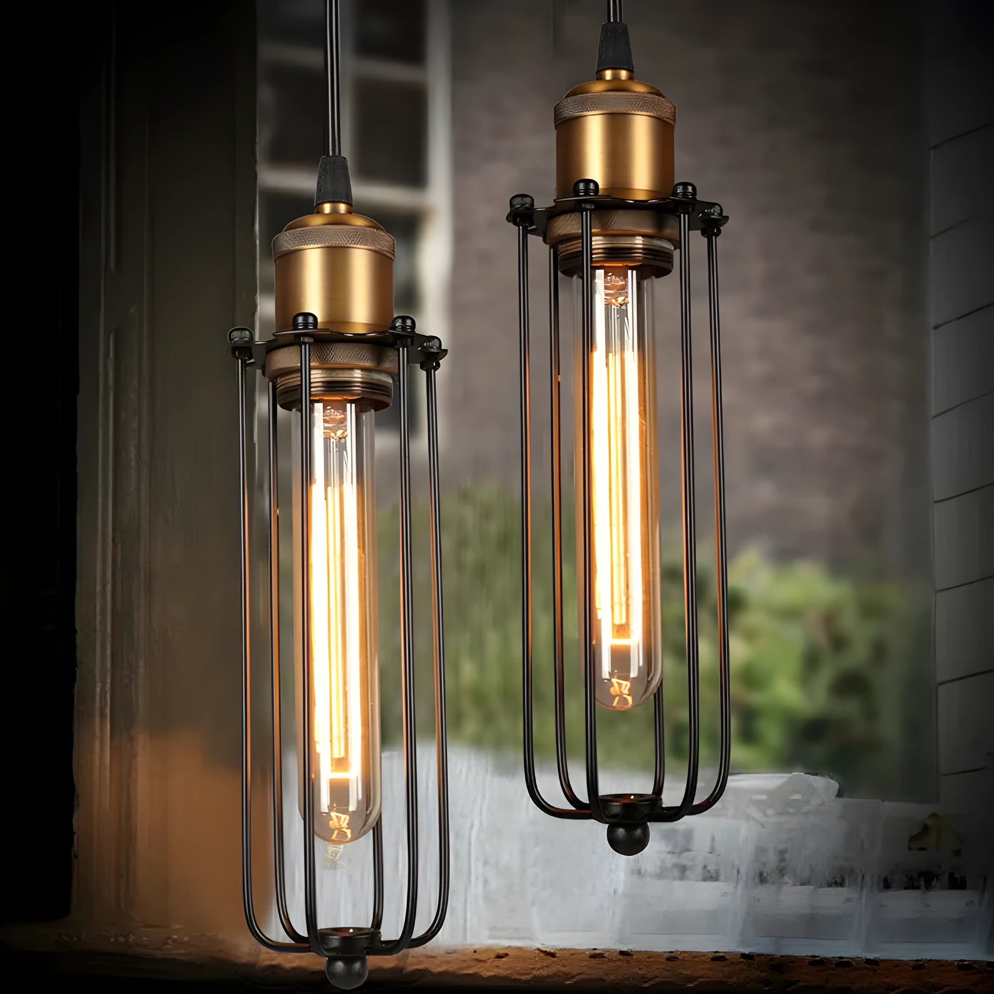 Brown iron gladiator-style chandelier with fishing line shape for ceiling installation.