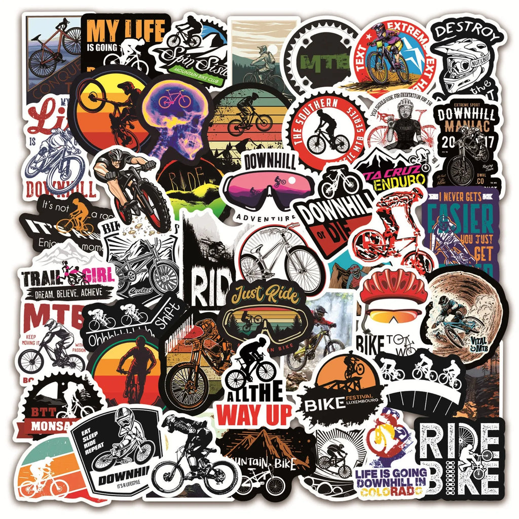 Pack of self-adhesive bicycle doodle stickers for mountain bike and MTB customisation.