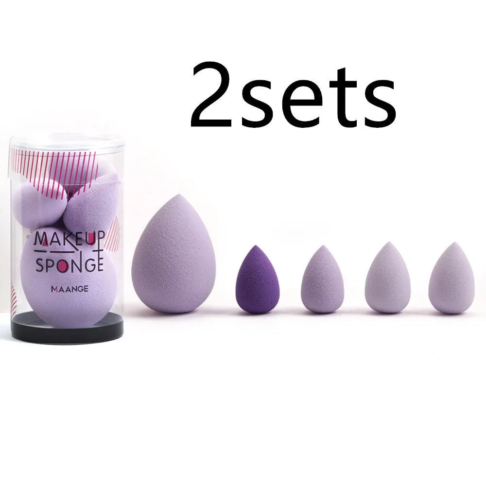 5 pack mini beauty eggs makeup sponges in blue, pink, and purple with multi-surface design
