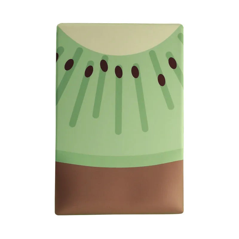 Green kiwi fruit design on a grey cloth wrist support mouse pad with thick silicone base.