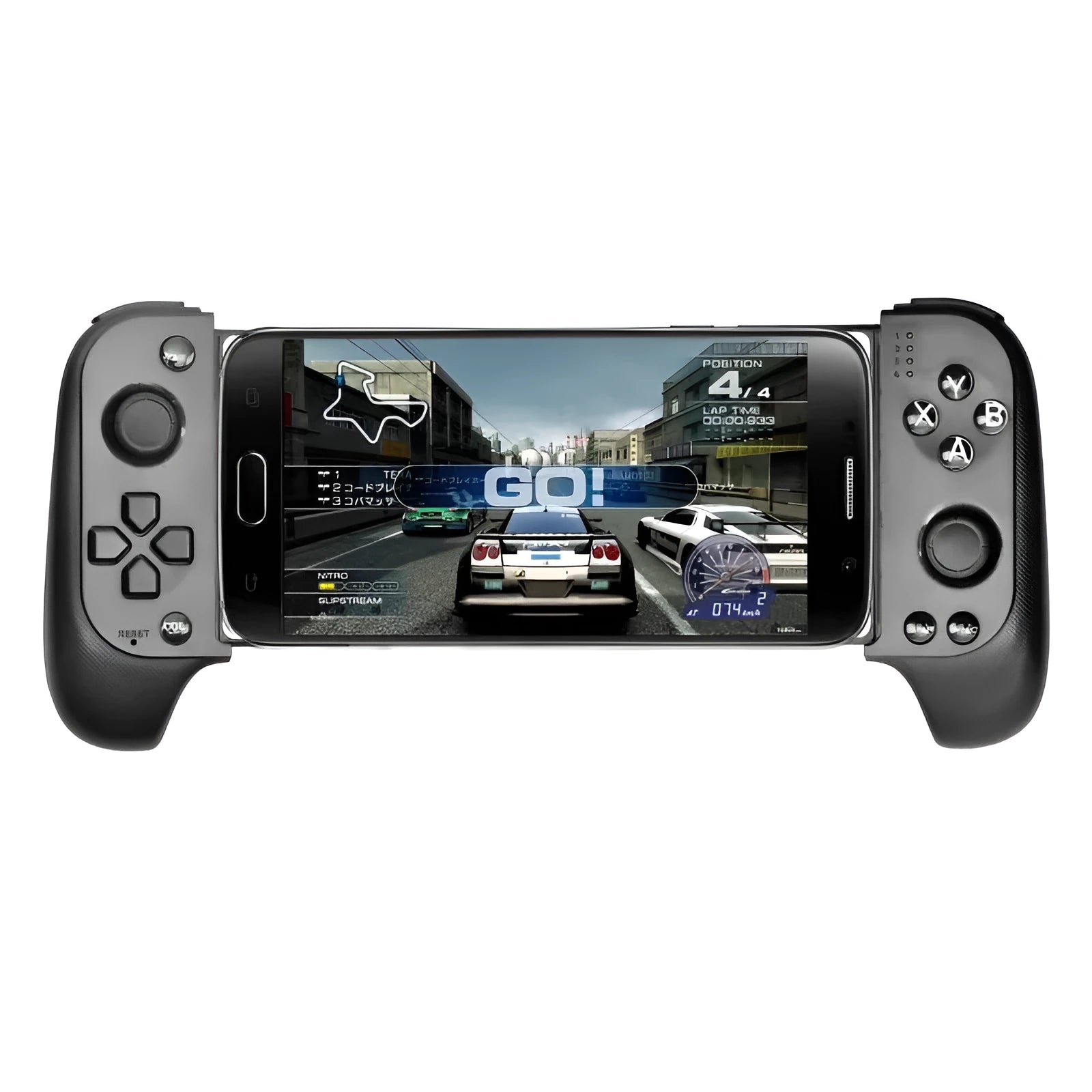 Cytec wireless Bluetooth telescopic game controller extended to hold a mobile phone