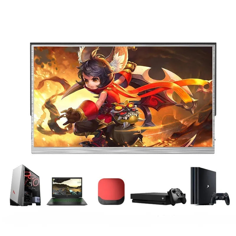 15-inch portable IPS monitor on a desk with HDMI and USB cables