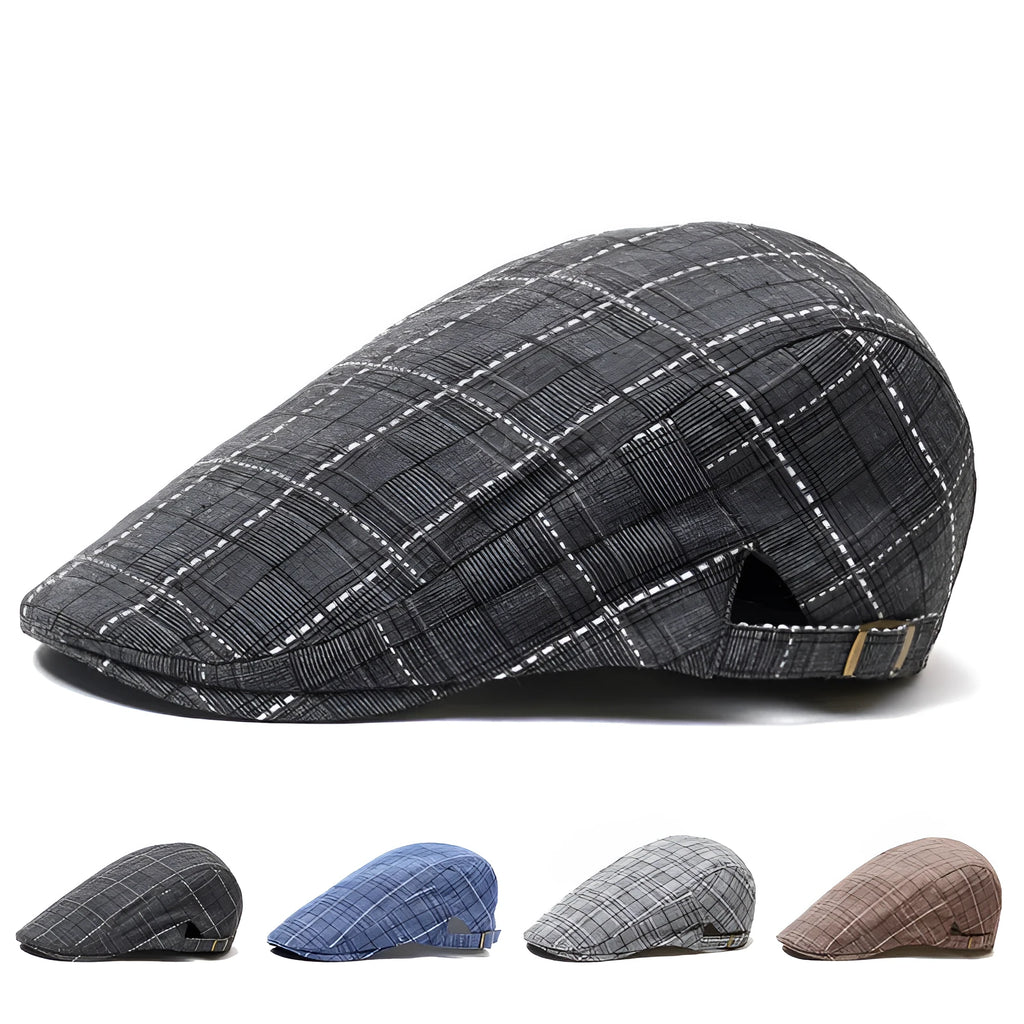 Cotton peaked cap with short brim and tapered crown in black – front view