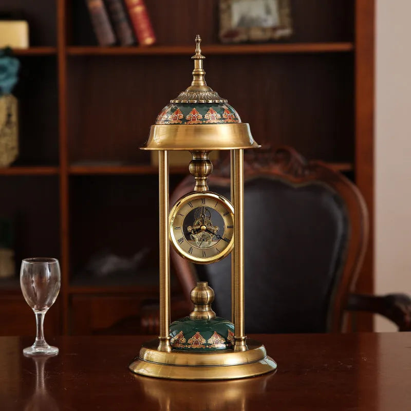 Nordic pendulum clock ornament with metal shell and glass mirror showing LCD pointer display