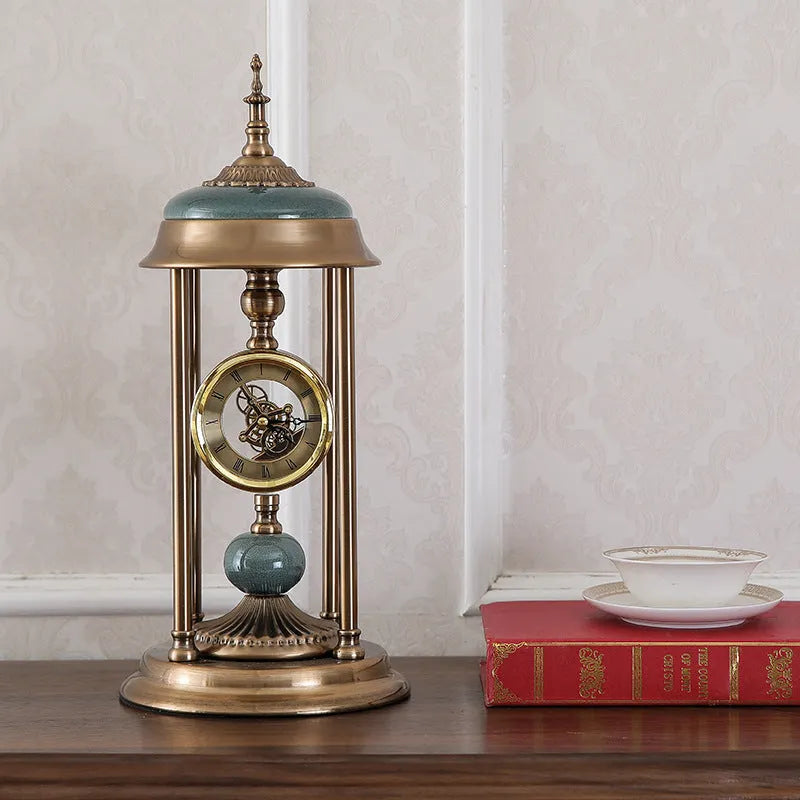 Nordic pendulum clock ornament with metal shell and glass mirror showing LCD pointer display
