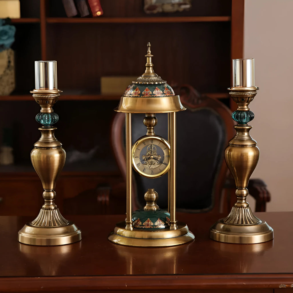 Nordic pendulum clock ornament with metal shell and glass mirror showing LCD pointer display