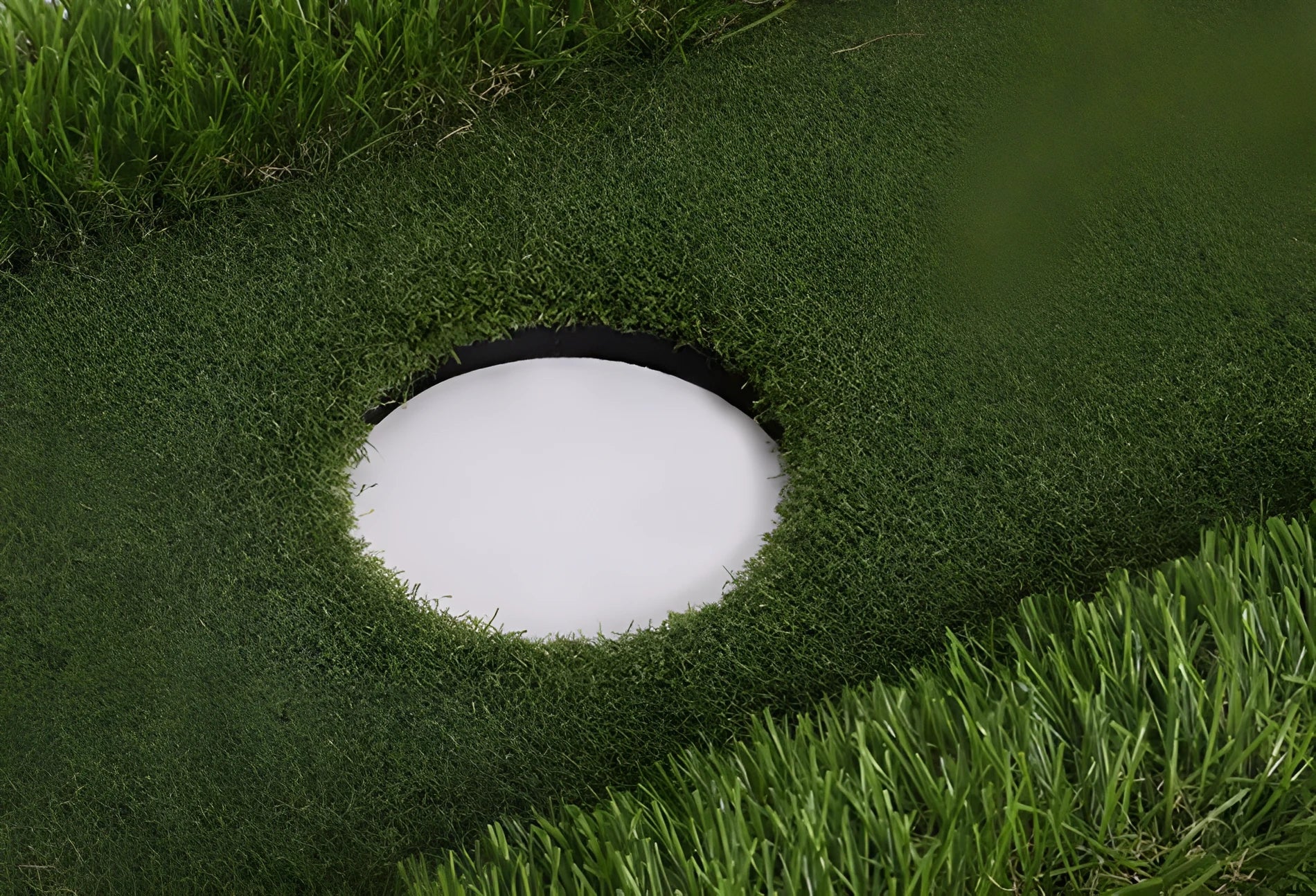 Green rectangular golf training mat with PP artificial grass turf on a cushioned EVA foam base.