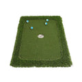 Green rectangular golf training mat with PP artificial grass turf on a cushioned EVA foam base.
