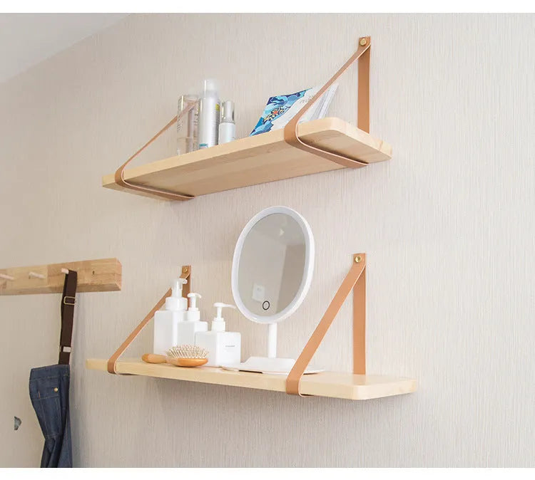 Pine wood wall mounted storage rack with Nordic style design for organising household items