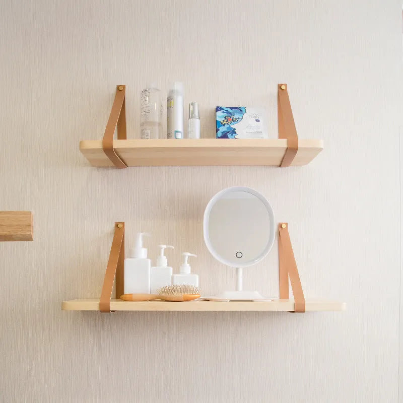 Pine wood wall mounted storage rack with Nordic style design for organising household items