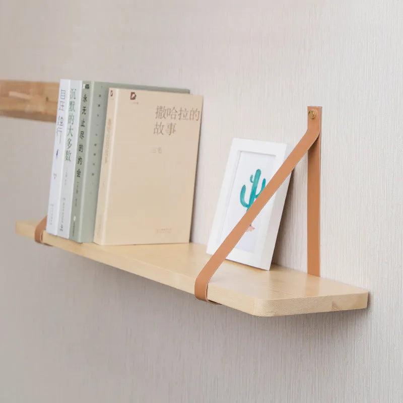 Pine wood wall mounted storage rack with Nordic style design for organising household items
