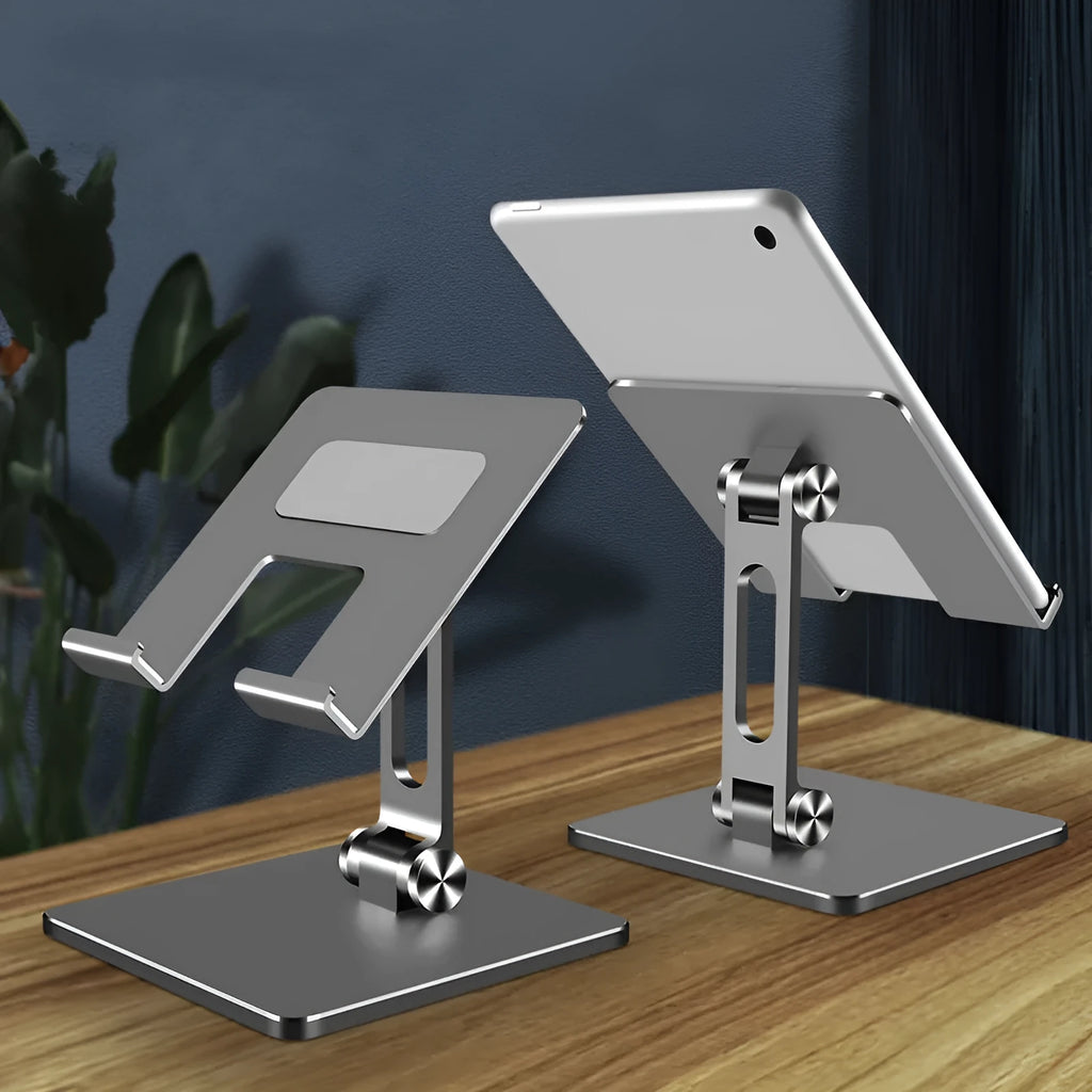 Aluminium alloy and silicone folding tablet stand with 180° adjustment angle, compatible with iPad and Huawei devices