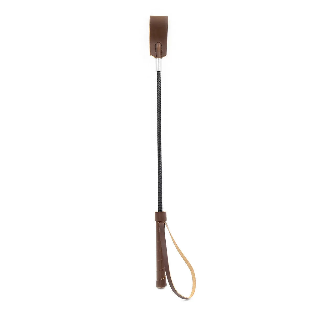 PU leather BDSM spanking flogger whip with metal head in black colour for bondage restraint