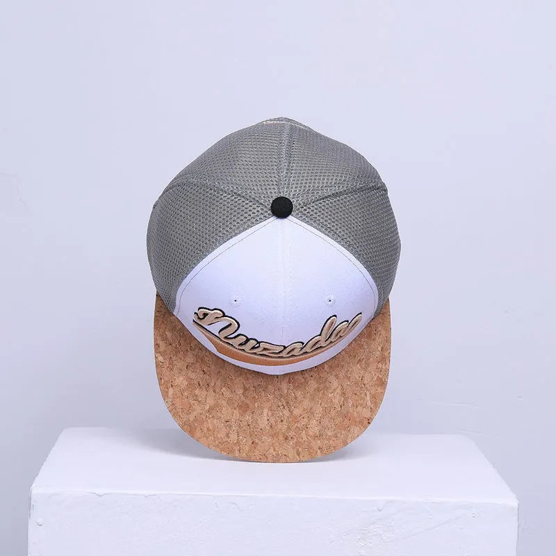 White mesh baseball cap with cotton twill, adjustable strap, and big brim for sun protection