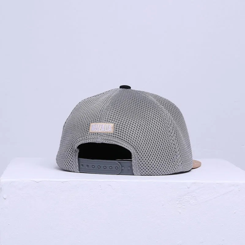 White mesh baseball cap with cotton twill, adjustable strap, and big brim for sun protection