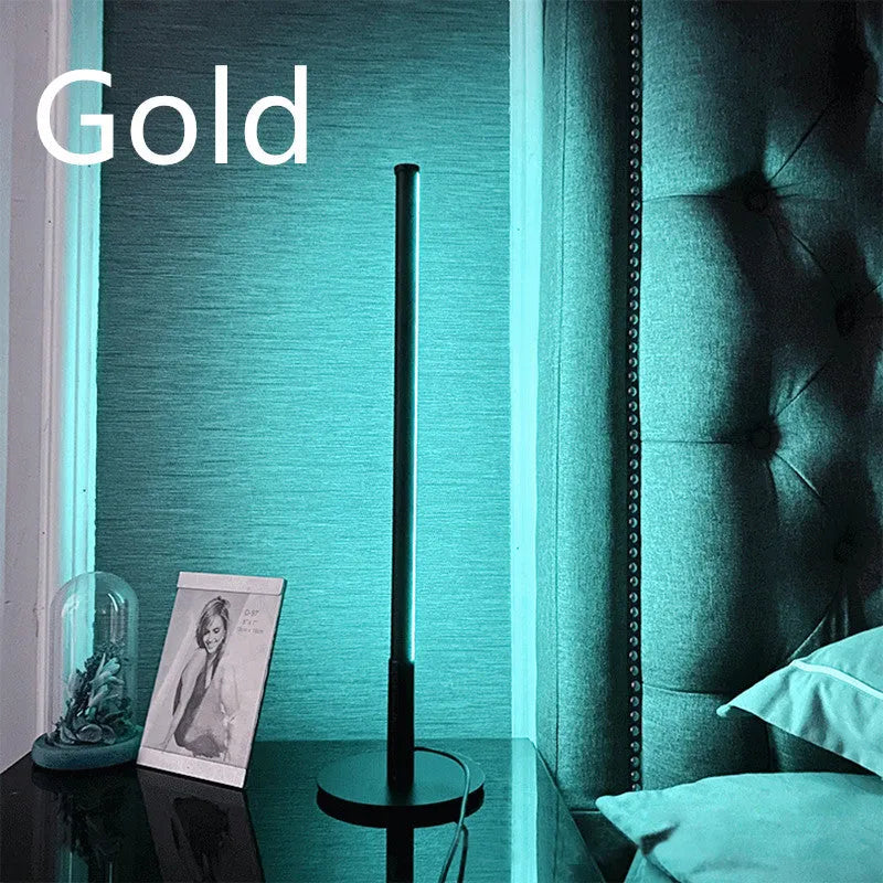 Nordic minimalist RGB LED bedside table lamp with touch remote control in black or gold finish