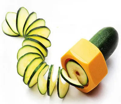 Yellow and green ABS plastic spiral vegetable cutter for cucumber slicing with 8cm diameter